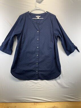 CJ Banks Women's Shirt Sz 1X Navy Blue 100% Cotton